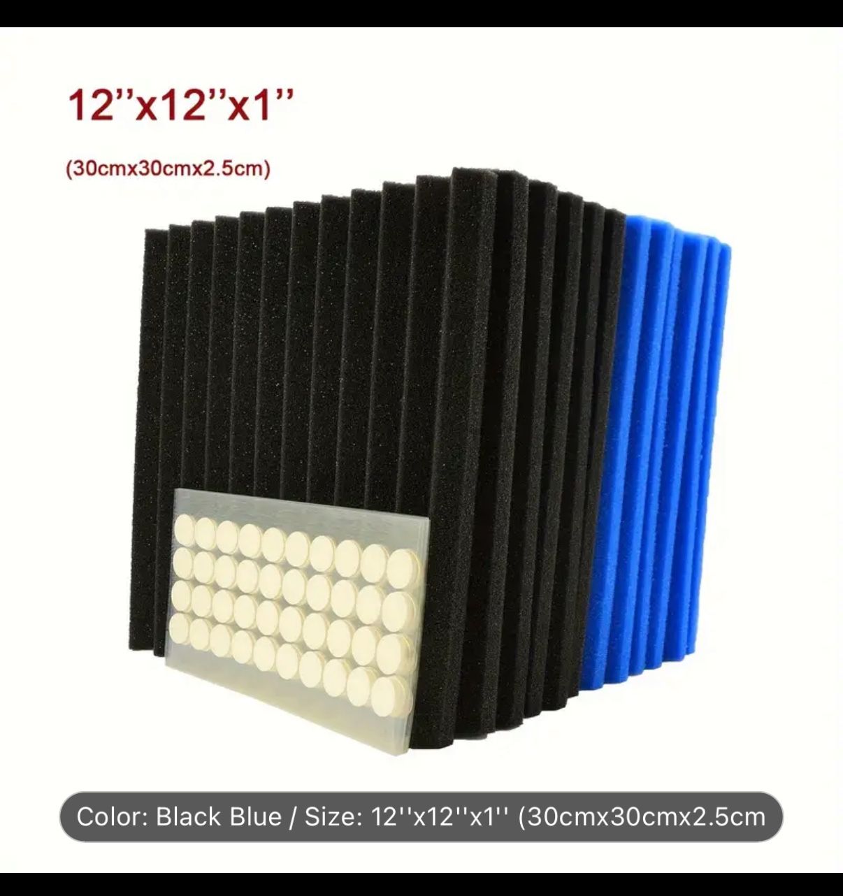 [48pcs Black Acoustic Foam Panels] 96pcs 12''x12''x1'' Black Blue Acoustic Foam Wedge Sound Proofing Panel for Studio Piano Music Room - Echo Reductio