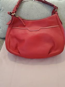 Dooney & Bourne Red Pebble Leather Shoulder Hobo Bag With Gold Hardware