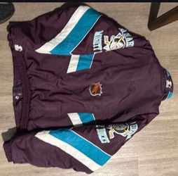 VTG 90s NHL ANAHEIM MIGHTY DUCKS STARTER PUFFER JACKET SLEEVES LOGO SIZE L