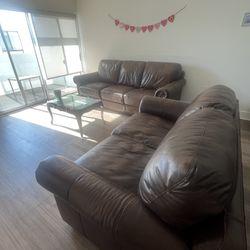 Brown leather couches