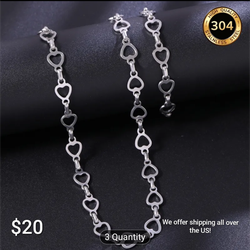 Stainless Steel Heart Necklace and Bracelet