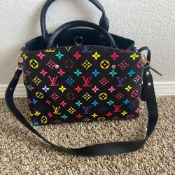 Multi colored black mini tote