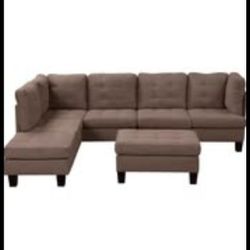 Modern Sectional Sofa L Shaped Couch with Reversible Chaise & Ottoman