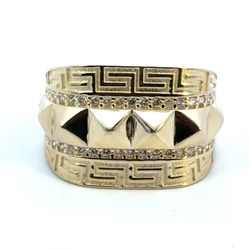 Men’s 14k Yellow Gold CZ Cubic Zirconia Greek Key Geometric Band Ring Size 12 GP3126491