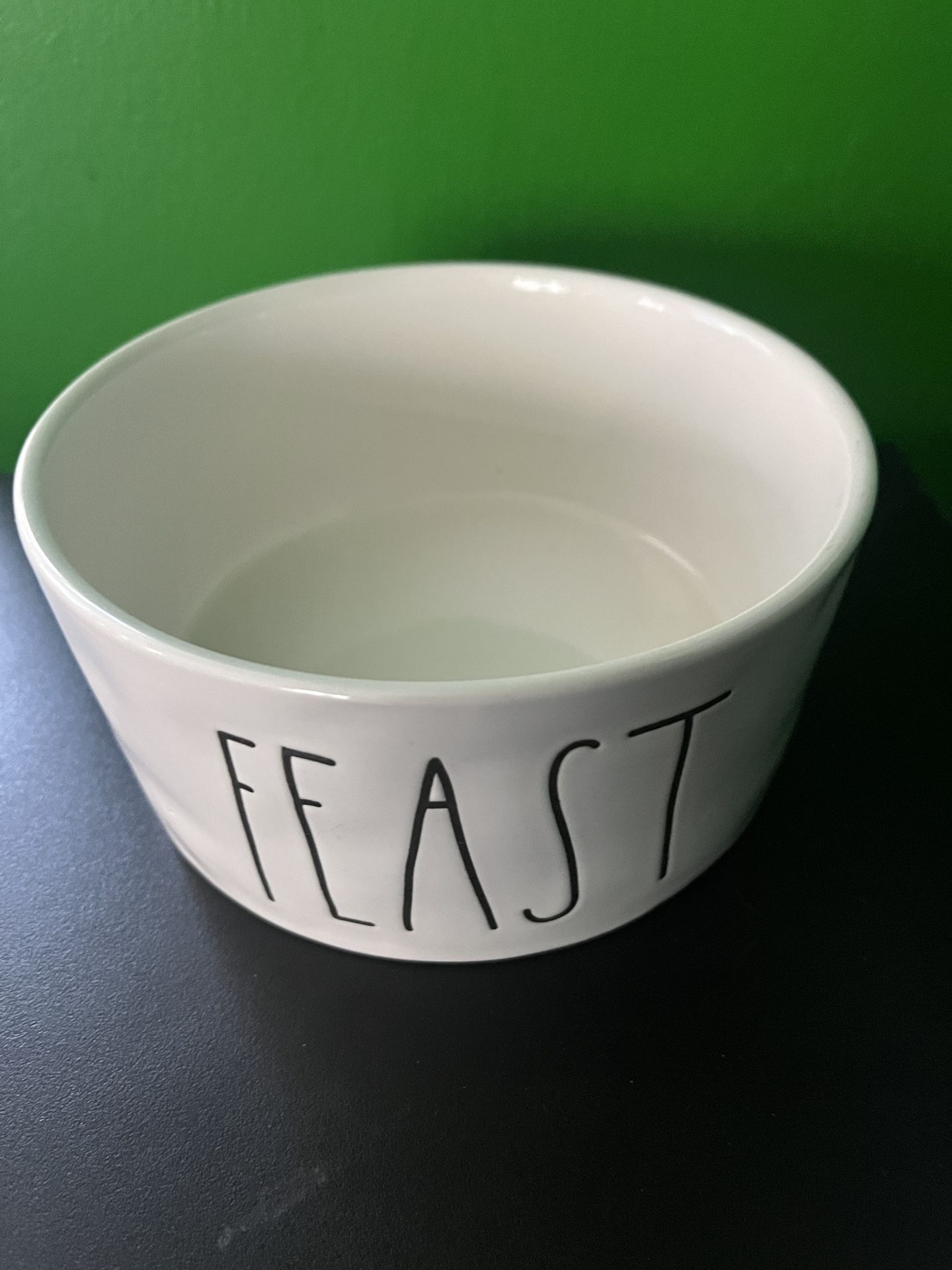 Rae Dunn White "FEAST” 5.5 Inch Dog Bowl EUC