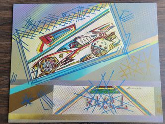 Colorful Car Drawing On Canvas Panel