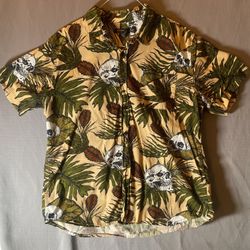 RSQ Men's XXL Skull Tropical Print Button Up Shirt 100% Cotton Skater Goth