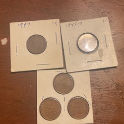 1904 Indian Penny, 1945 D Penny, And 1941 P, D, And  S Pennies