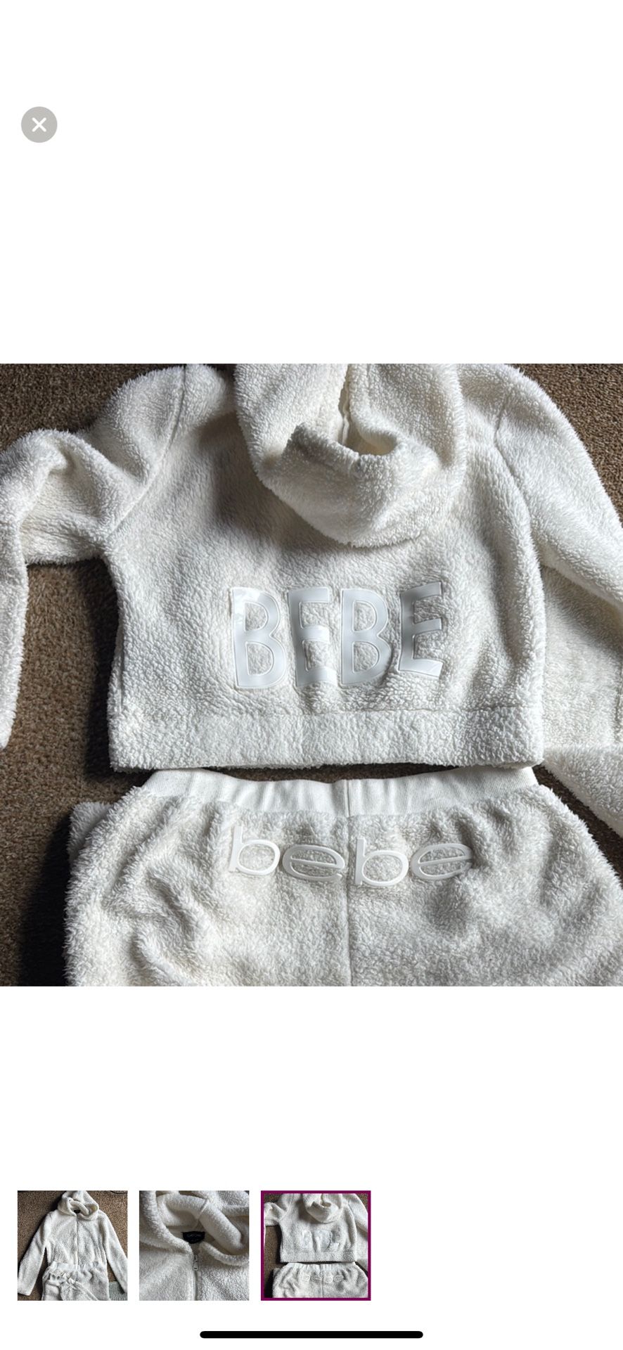 RARE Bebe Cozy White Hooded Fleece Set with Logo Hoodie Size S and Pants M