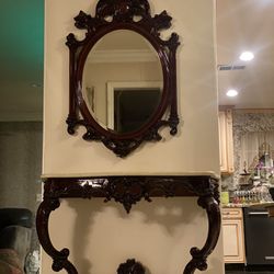 Hi End Italian Cherrywood Marble Top Console With Mirror 
