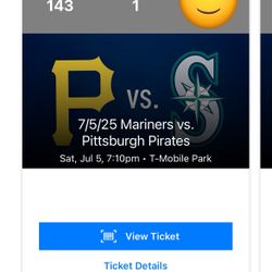 FRONT ROW- Sat 7/5- Pittsburgh Pirates At Seattle Mariners