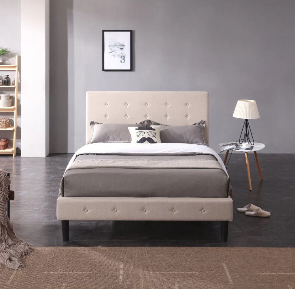 Lind Upholstered platform Bed frame/ Full size NEW