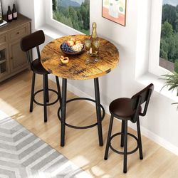 3 Piece Pub Dining Set, Modern Bar Table and Stools for 2 Kitchen Counter Height Wood Top Bistro Easy Assemble for Breakfast Nook Living Room Small Sp