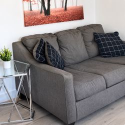 Comfortable gray queen-size pull-out couch