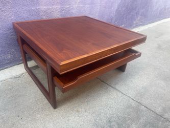 MID CENTURY MODERN BROWN SALTMAN SQUARE COFFEE TABLE SLIDING TRAY WALNUT