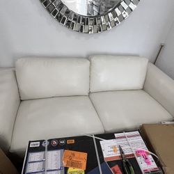 White Leather Love Seat 