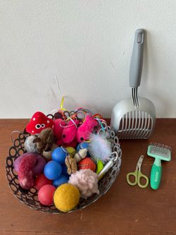 Lot of Cat Toys and Grooming Supples