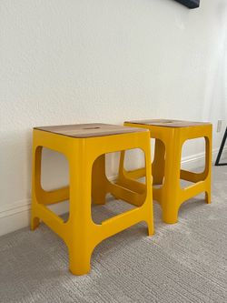 Yellow Metal & Wood Stools (set of 2) - $80 OBO