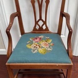 Vintage Chippendale Style Accent Armchair Chair Needlepoint Cushion 22.5”x18” 36.5” tall just $25