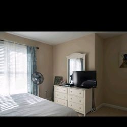 White Twin Bed Frame, White Night Stand , Dresser With Mirror