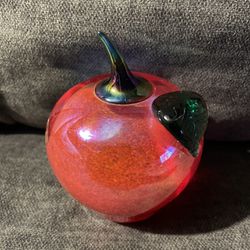  Vintage Glass Eye Studio Iridescent apple paperweight. 