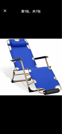 Brand new  Folding Reclining Patio Chair, 3-Position Patio Lounger Folding Chair with Footrest for Backyard Poolside Lawn, Blue, 330lbs Capacity   a15
