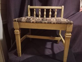 Vintage Wood Vanity Bench with Upholstered Seat