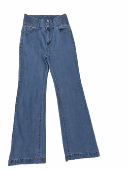 Blue Flare Jeans Wide Waistband Three-Button Front Size L
