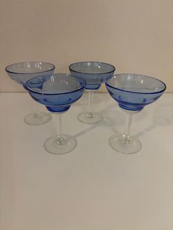 Mouth-Blown Artisan Iridescent Blue Margarita  Glasses