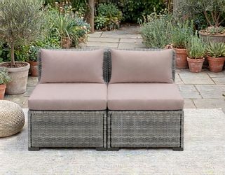 NEW WAYFAIR Outdoor Patio 2-piece single sofa (armless loveseat) in gray/beige