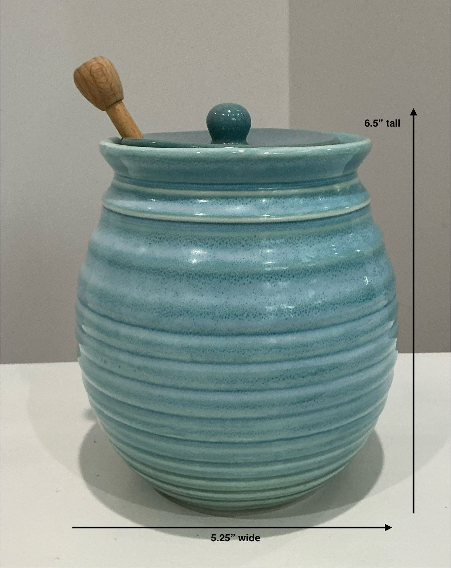Gute Lagoon Blue Fire Glazed Clay Honey Pot Jar with Wooden Dipper