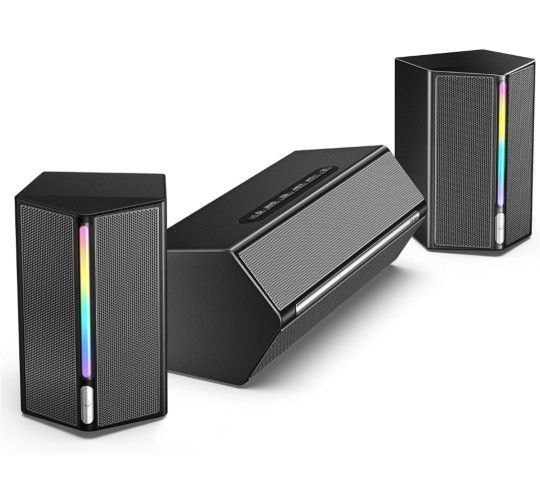 FIFINE Computer Speakers System with Subwoofer, Gaming Speaker for PC with RGB, Volume Control, Monitoring, 3.5mm Aux Input, AC Powered Speakers for D