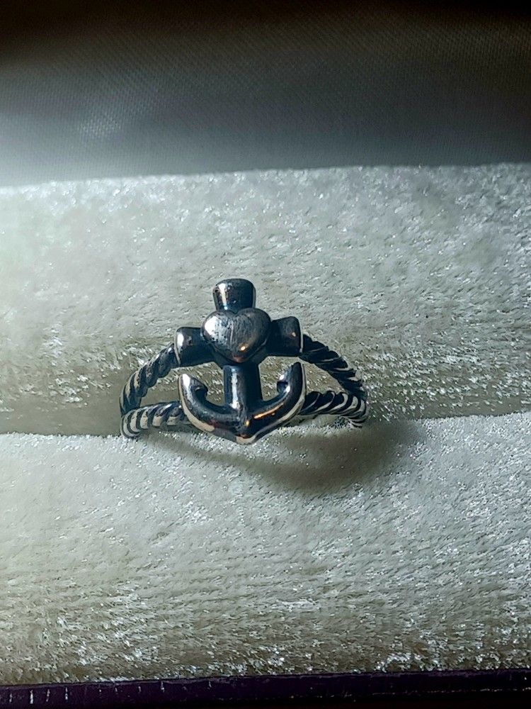 Vintage Retired James Avery Sterling Silver Anchor Heart Rope Ring Women's Size 7.5