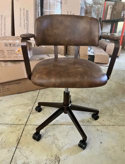 Mid Century Retro Home Office Desk Chair with Back, Faux Leather Adjustable Height Rolling Swivel Co