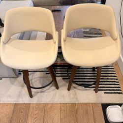 Walnut + Cream Faux Leather 26" Counter Height Stool Set Of 2 | Armles