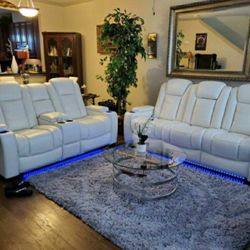 Party Time White Power Reclining Living Room Set & Sofa And Loveseat 