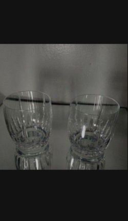 VINTAGE FINE CUT CRYSTAL WHISKEY GLASS SET OF 2
