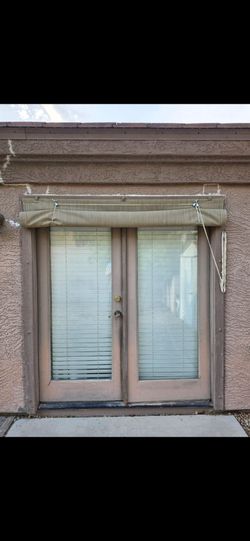 Wood Blinds Set (2), White. 6 ft in length: 2 ft wide. Gently used. Have a parts, nails, installation items