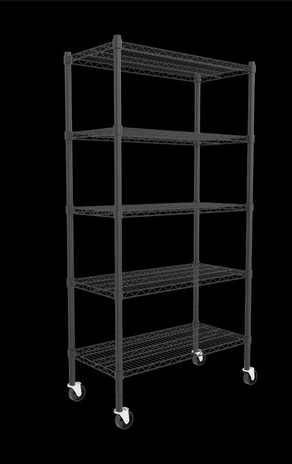 5 Tier 60”H Strengthen Commercial Adjustable Stainless Steel Wire Shelves Unit with Stiffeners with Wheels Wire Shelves Storage Racks Kitchen Garage