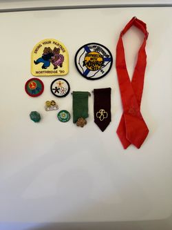 Vintage Girl Scout pins and sash and badge