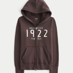 Hollister Feel Good Waffle Lined Hood Zip-Up Logo Graphic Hoodie