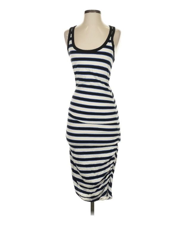 Express Black and White Striped Midi Dress