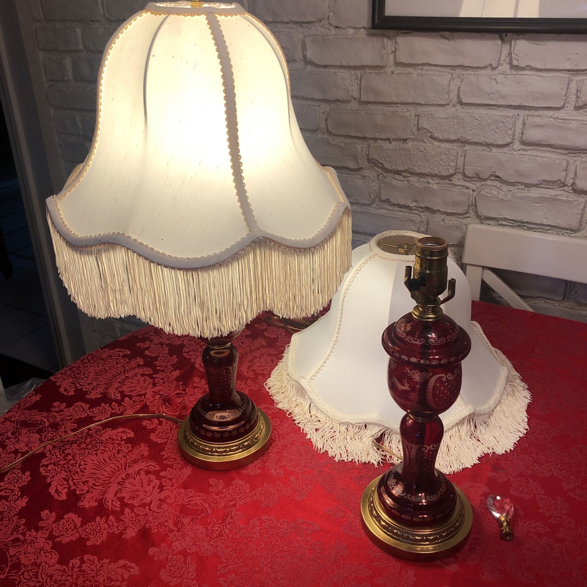 Vintage Pair Of Ruby Red Glass Czechoslovakian Lamps