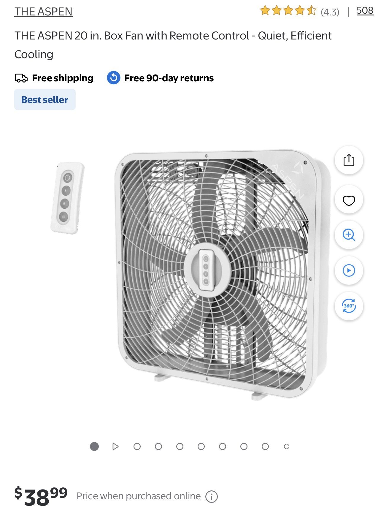 The Aspen 20” Box Fan New Open Box!