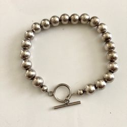 Sterling Silver 925 6mm 1/4" Ball Beaded 8" Bracelet Toggle Clasps 16.48 gram Made in Italy Plata