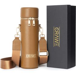 Crawe Insulated Leather Water Bottle Crossbody Bag,17-40oz Bottle Holder with Strap for Walking,Single Wine Bottle Tote