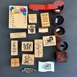 Large Lot of Rubber Stamps and Stamping Pad