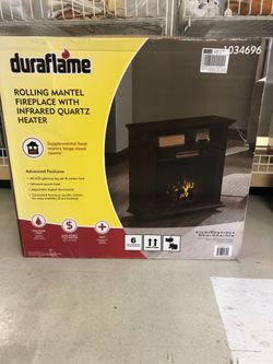 New in the box rolling mantel fire place .