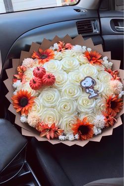 Fall Artificial Flower Bouquet with Snoopy Tag