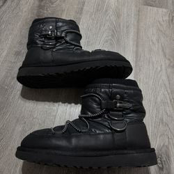 UGGS Puffer Boot BLACK LEATHER CLASSIC SHORT SNOW BOOTS SIZE 6 WOMEN